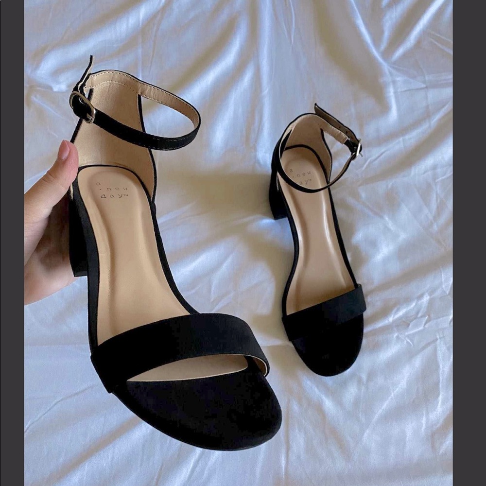 Black strap heels